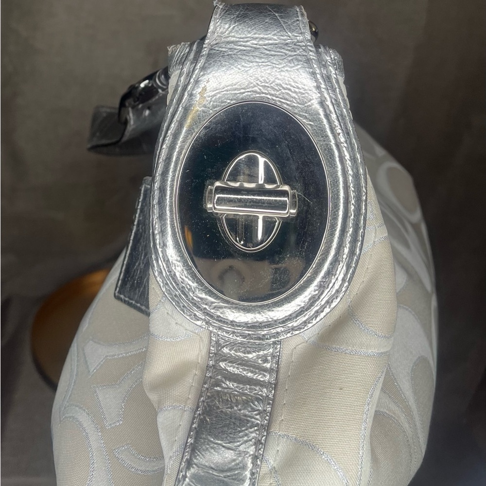 Coach 19758 Peyton White Canvas Signature Metallic Silver hobo bag - Picture 10 of 14